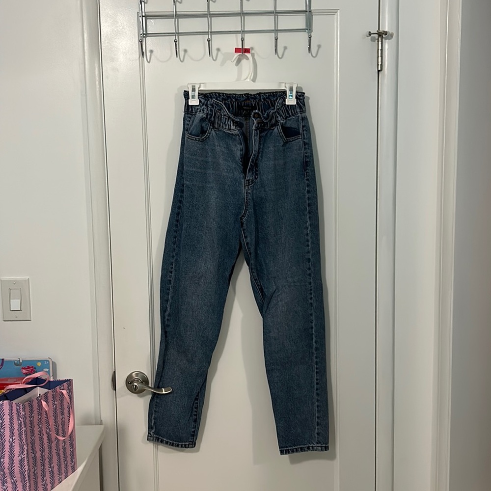 Forever 21 Denim Paperbag Straight Wide Leg Pants Size Medium